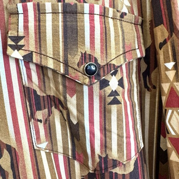 Vintage Western Shirt Pearl Snap Horse Print Aztec Southwestern Mens Size 2XL - Picture 2 of 4